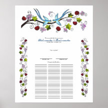 Lovebirds, 75 Guests Quaker Wedding Certiicate Poster