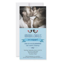 Lovebirds Blue Engagement Photo Card