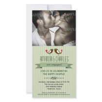 Lovebirds Green Engagement Photo Card