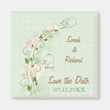 Lovebirds Mint Wedding  - Save the Date Refrigerator Magnet