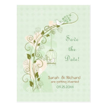 Lovebirds Mint Wedding  - Save the Date Postcards