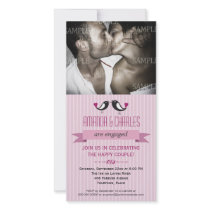 Lovebirds Pink Engagement Photo Card