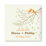 Lovebirds Save the Date Magnet in Orange & Green