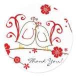Lovebirds Thank You Stickers, Cherry Blossoms