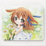 Lovely anime girl with daisy use pad