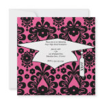 lovely black damask bright pink chic graduation custom invitations