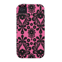 lovely black damask on bright pink chic Case-Mate iPhone 4 cover