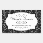 Lovely black damask pattern out of town gift bag rectangular sticker