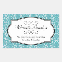 Lovely Blue damask pattern out of town gift bag stickers
