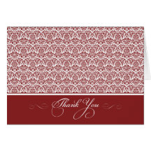 Lovely Damask Photo Thank You Card (maroon/white)