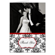 Lovely Damask Wedding Photo Thank You Card