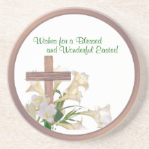 Lovely! Easter Lilies & Wooden Cross Coaster