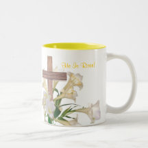 Lovely! Easter Lilies & Wooden Cross Coffee Mug