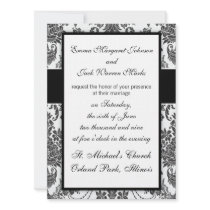 lovely elegant damask roses white and black announcement
