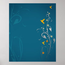 lovely hummingbirds and swirl flower design poster