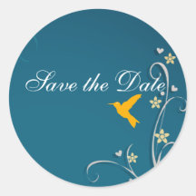 lovely hummingbirds and swirl flower wedding round sticker