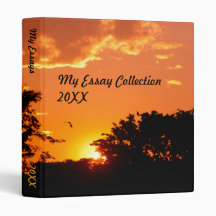 Lovely Orange Sunset with Tree & Bird Silhouettes 3 Ring Binders