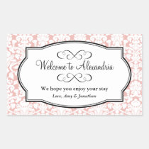 Lovely pink damask pattern out of town gift bag stickers