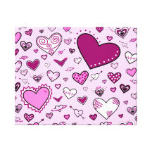 Lovely Pink & Purple Heart Doodles (Pink Back) Gallery Wrap Canvas