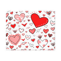 Lovely Pink & Red Heart Doodles Stretched Canvas Prints