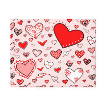 Lovely Pink & Red Heart Doodles (Pink Back) Canvas Print