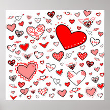 Lovely Pink & Red Heart Doodles Posters