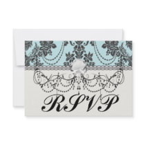 Lovely rose black and baby blue damask custom announcements