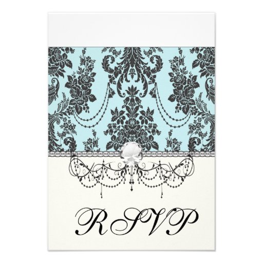Lovely rose black and baby blue damask invitations