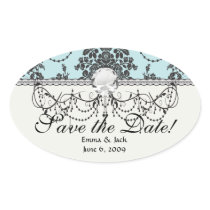 Lovely rose black and baby blue damask sticker