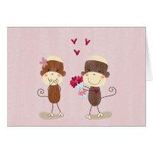 Lovely Sock Monkey Couple Valentine Card