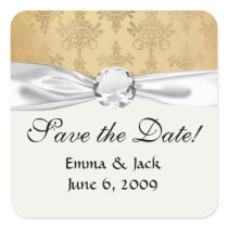 lovely vintage distressed gold damask square sticker