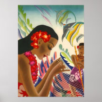 LOVELY VINTAGE HAWAII ~ COLORFUL TROPICAL POSTER