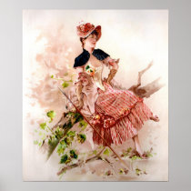 Lovely Vintage Lady In Pink Dress Poster