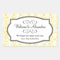 Lovely yellow damask pattern out of town gift bag stickers