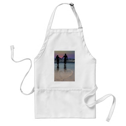 Lovers Holding Hands Walking into the Beach Sunset Apron