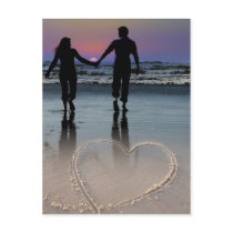 Lovers Holding Hands Walking into the Beach Sunset Postcard
