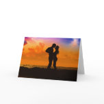 Lovers Kissing at Sunset on the Beach cards