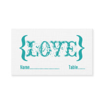 Love's Embrace Wedding Place Card, Teal