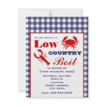 Low Country Boil Crab & Lobster Blue Gingham Invite