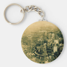 Lower Manhattan Aerial Photo Vintage Key Chain