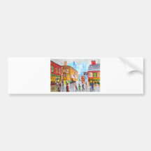 Lowry inspired busy street scene painting tram bumper sticker