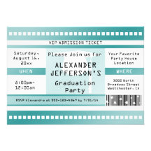 Lt. Blue Graduation Party Admission Ticket Personalized Invitation