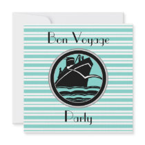 Lt Blue White Striped Black Ship Bon Voyage Invite