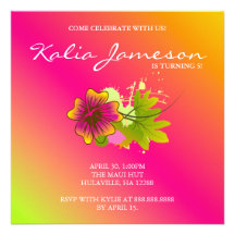 Luau Birthday Party Invite Hibiscus Flower Pink O