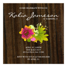 Luau Birthday Party Invite Hibiscus Flower Wood Da