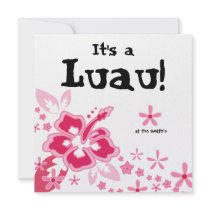 Luau Party Invitation Hibiscus Flower Pink Black