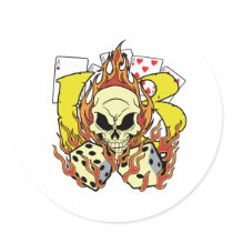 Lucky 13 Dice and Skull Round Sticker