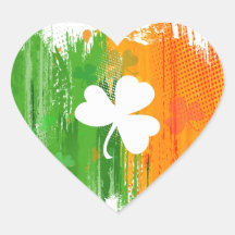 Lucky Clover & Ink Background Heart Stickers