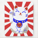 Lucky cute neko cat on rising sun mousepad