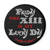 Lucky Friday the 13th Round Black Magnet